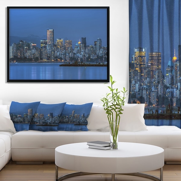 Designart 'Vancouver Downtown in Evening' Extra Large Framed Canvas Art Print
