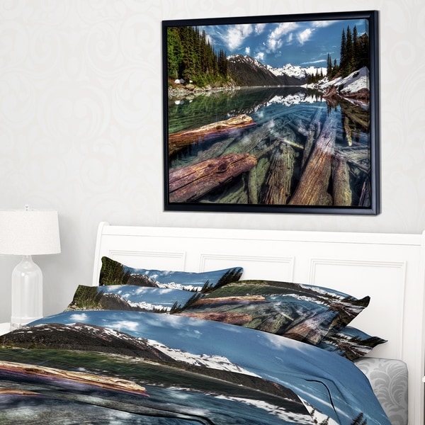 Designart 'Sunken Logs n Mountain Lake' Extra Large Landscape Framed Canvas Art Print