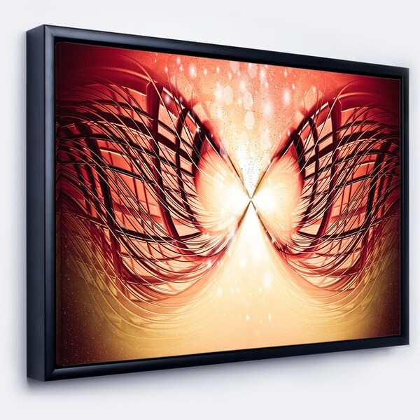 Designart 'Bright Light on Red Fractal Design' Abstract Framed Canvas Wall Art Print