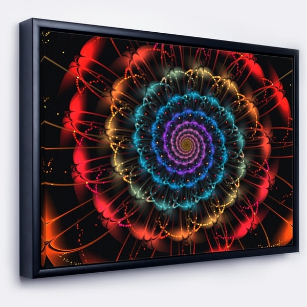Designart 'Red Blue Abstract Spiral Flower' Oversized Abstract Framed Canvas Art