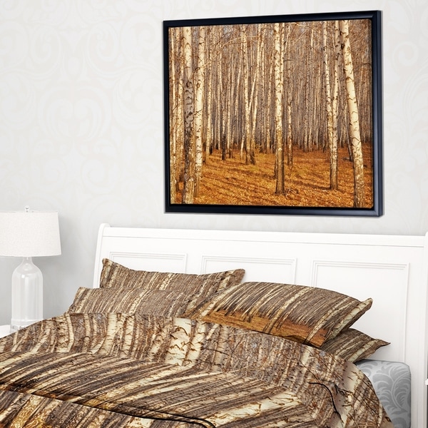 Designart 'Dense Birch Forest in the Fall' Forest Framed Canvas Art Print