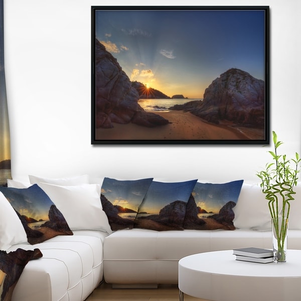 Designart 'Hills in Beautiful Mountain Beach' Extra Large Landscape Framed Canvas Art Print