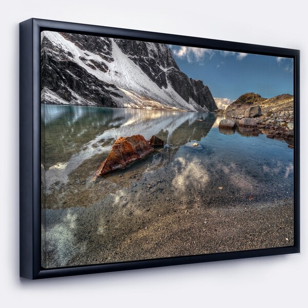 Designart 'Sapphire Mountain Lake View' Landscape Framed Canvas Art Print