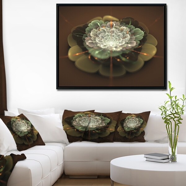 Designart 'White Fractal Flower on Brown' Flower Artwork on Framed Canvas