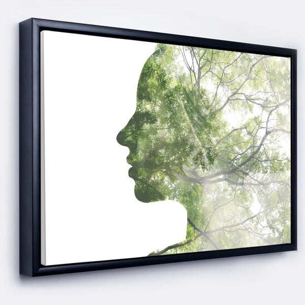 Designart 'Lady Combined With Green Tree' Portrait Framed Canvas Art Print