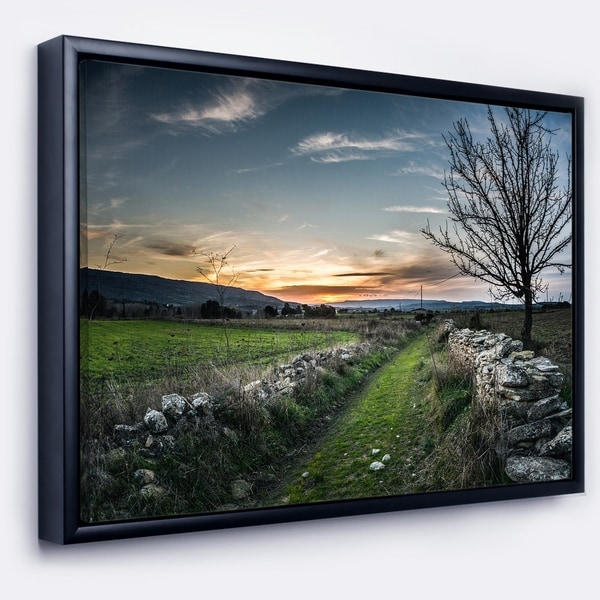 Designart 'Rocky Fences in Green Grassland' Extra Large Landscape Framed Canvas Art Print