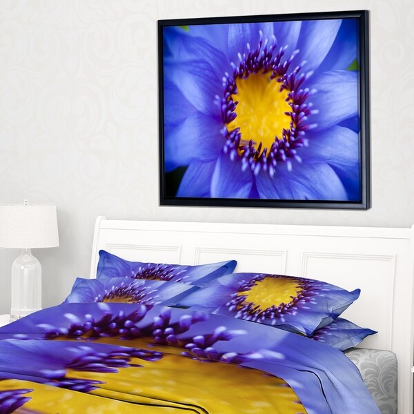 Designart 'Blue Lotus Close up Watercolor' Flowers Framed Canvas Wall Artwork