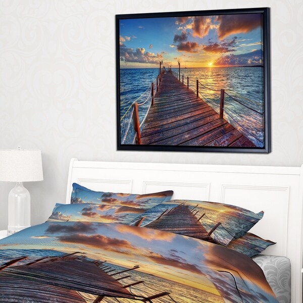 Designart 'Beautiful Sunset over Sea Pier' Modern Framed Canvas Art Print