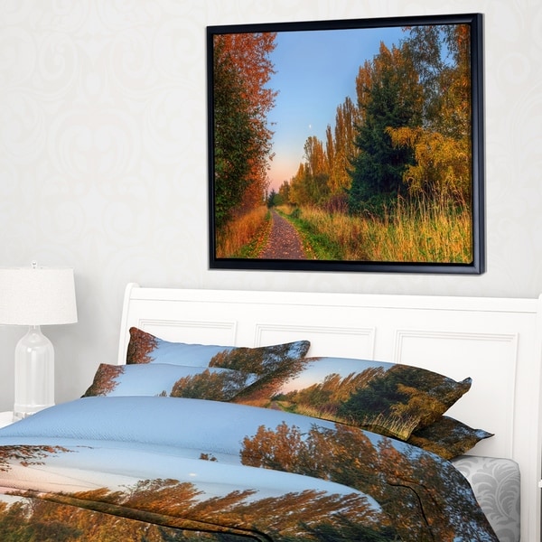 Designart 'Road Through Fall Forest' Extra Large Landscape Framed Canvas Art Print