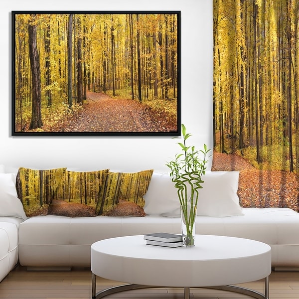 Designart 'Bright Autumn Forest Panorama' Modern Forest Framed Canvas Art