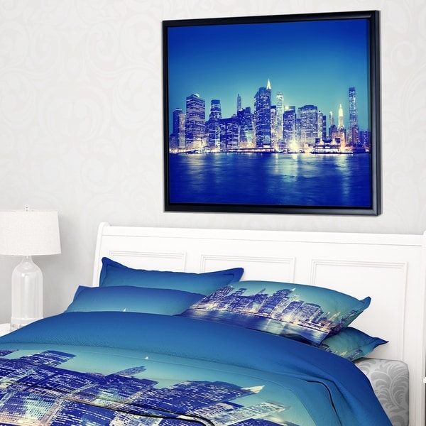 Designart 'New York City Night Panorama' Extra Large Framed Canvas Art Print
