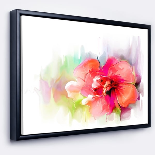 Designart 'Beautiful Red Floral Watercolor' Floral Framed Canvas Art Print