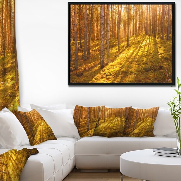 Designart 'Beautiful Sunrays in Thick Forest' Modern Forest Framed Canvas Art
