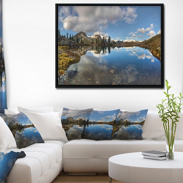 Designart 'Clear Lake with Pine Trees Panorama' Extra Large Landscape Framed Canvas Art Print