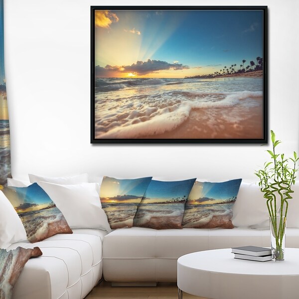 Designart 'Exotic Beach in Dominican Republic' Seashore Framed Canvas Art Print