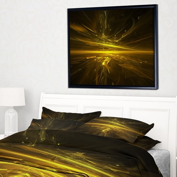 Designart 'Bright Golden Chaos Fractal Design' Contemporary Abstract Framed Canvas