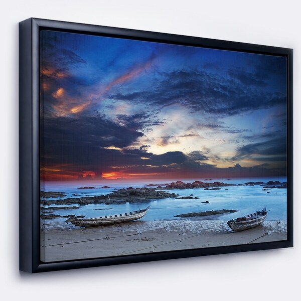 Designart 'Colorful Traditional Asian Boats' Landscape Framed Canvas Art Print