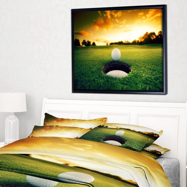 Designart 'Golf Ball Near Hole' Landscape Framed Canvas Art Print