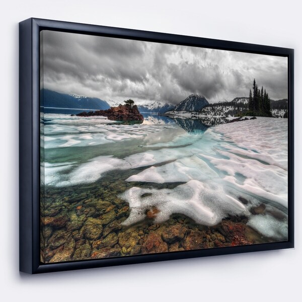 Designart 'Frozen Mountain Lake Shore' Large Landscape Framed Canvas Art