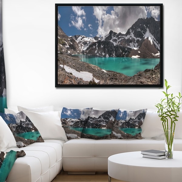 Designart 'Distant Mountains and Mountain Lake' Landscape Framed Canvas Art Print