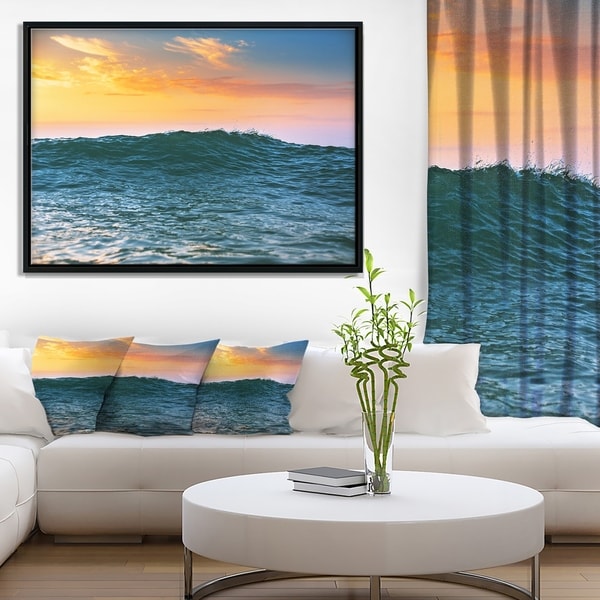 Designart 'Sunrise Light Shine on Sea Water' Large Beach Framed Canvas Wall Art