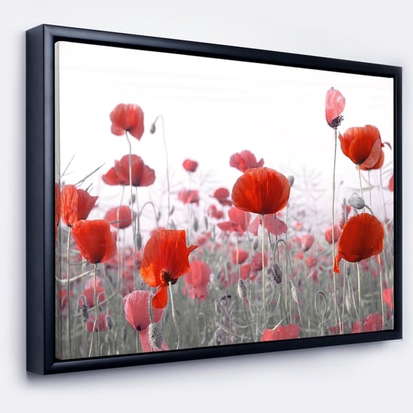 Designart 'Amazing Red Poppy Flower Garden' Flower Artwork on Framed Canvas