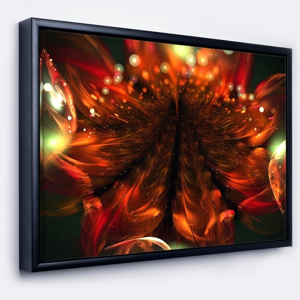 Designart 'Abstract Fractal Orange Flower' Floral Framed Canvas Art Print
