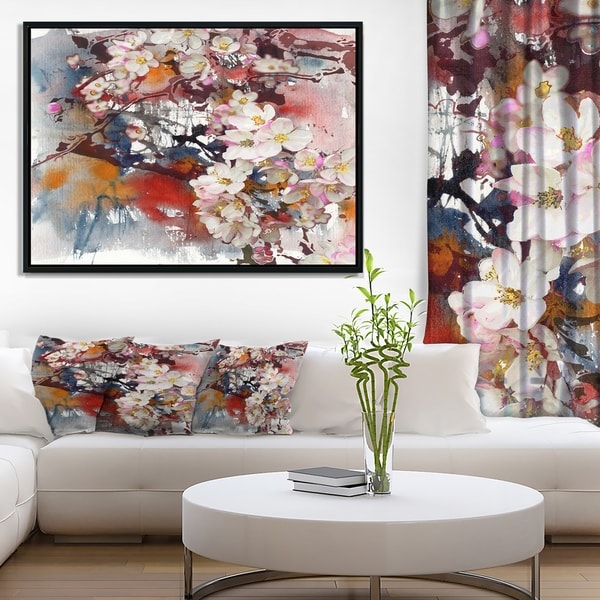 Designart 'Blossoming Apple Tree Background' Floral Art Framed Canvas Print