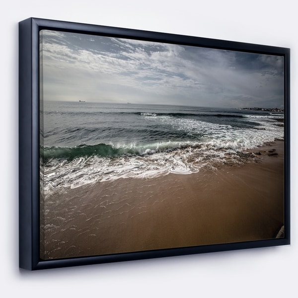 Designart 'Soft Waves of Sea on Sandy Beach' Seashore Framed Canvas Art Print