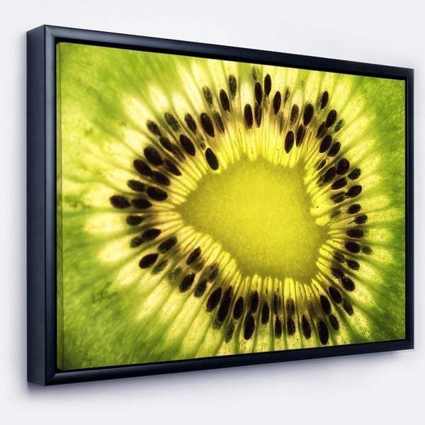 Designart 'Green Kiwi Seeds and Inside Pattern' Contemporary Framed Canvas Art Print