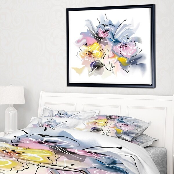 Designart 'Textured Floral Drawing' Extra Large Floral Framed Canvas Art