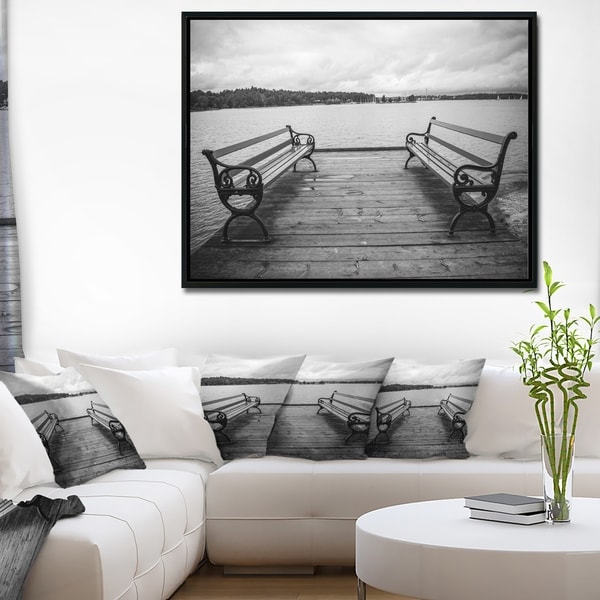 Designart 'Benches on Bridge by Water Side' Bridge Framed Canvas Art Print