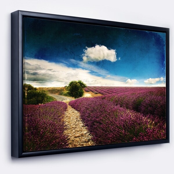 Designart 'Lavender Field with Dramatic Blue Sky' Large Landscape Framed Canvas Art