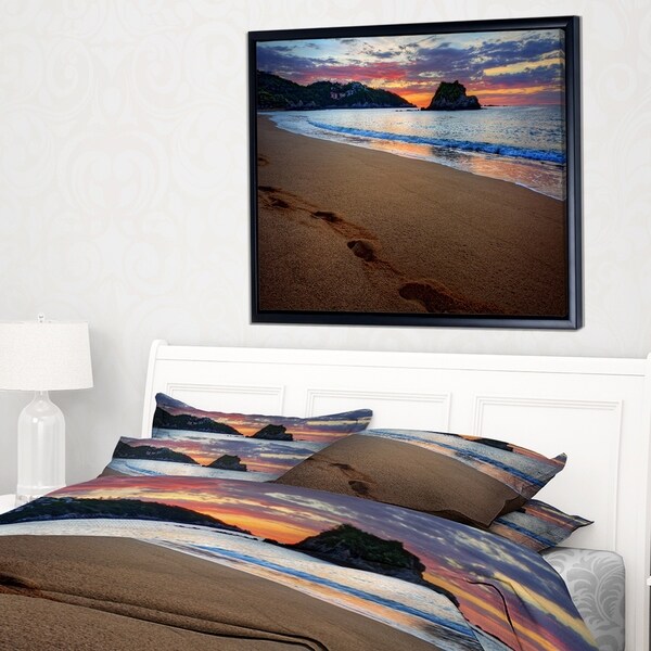 Designart 'Trodden Sand on Ocean Beach' Seashore Photo Framed Canvas Art Print