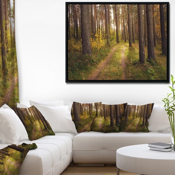 Designart 'Road through Thick Fall Forest' Modern Forest Framed Canvas Art