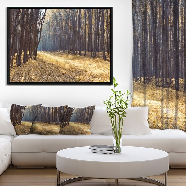 Designart 'Path in the Fall Forest Panorama' Forest Framed Canvas Art Print