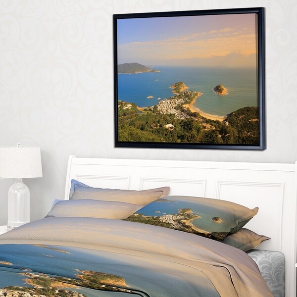 Designart 'Green Tropical Hiking Route' Seashore Wall Art on Framed Canvas