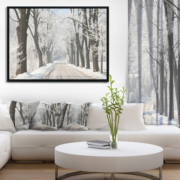 Designart 'Winter Lane in Countryside' Large Forest Framed Canvas Art Print