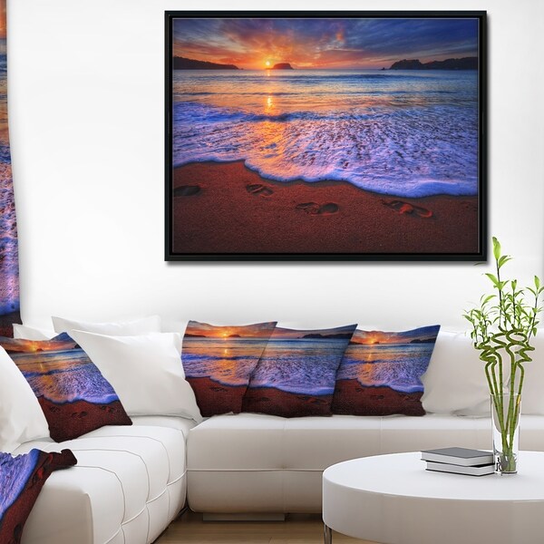 Designart 'Colorful Sunset Over Beautiful Shore' Seashore Framed Canvas Art Print