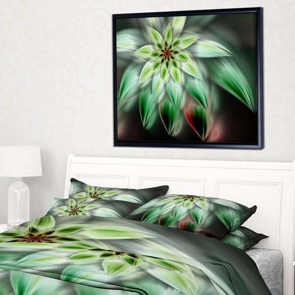 Designart 'Green Flower Fractal Artwork' Floral Framed Canvas Art Print