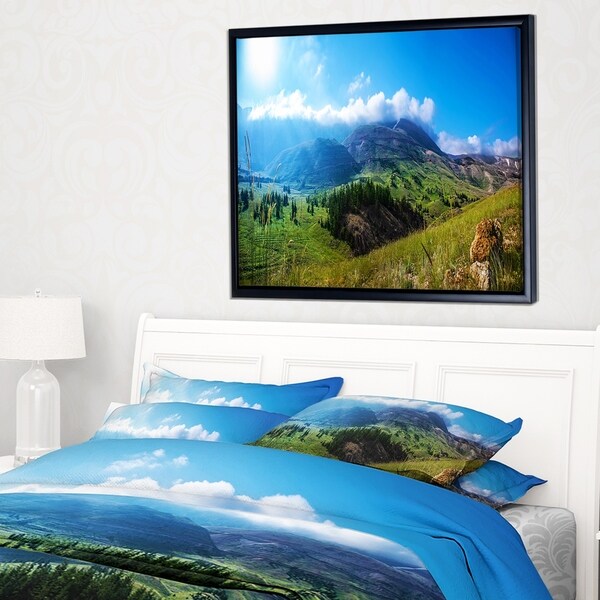 Designart 'Mountain Landscape Panorama' Landscape Framed Canvas Art Print