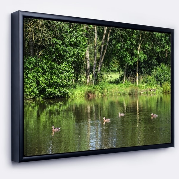 Designart 'Bushes and Trees in River Bank' Landscape Framed Canvas Art Print
