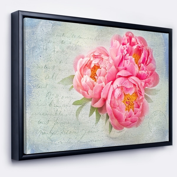Designart 'Pink Peony Flowers in White Vase' Floral Framed Canvas Art Print