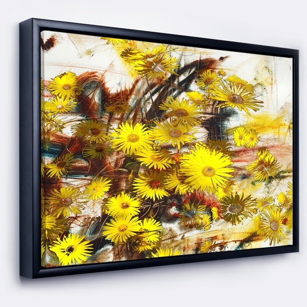 Designart 'Yellow Flowers Watercolor Illustration' Floral Art Framed Canvas Print