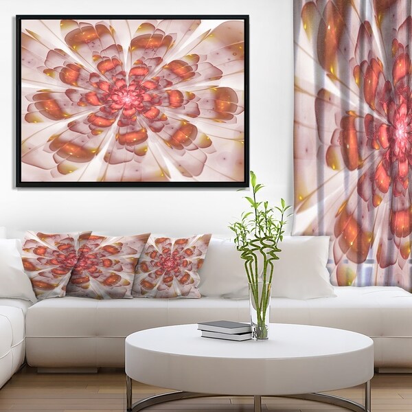 Designart 'White Brown Fractal Flower' Floral Framed Canvas Art Print