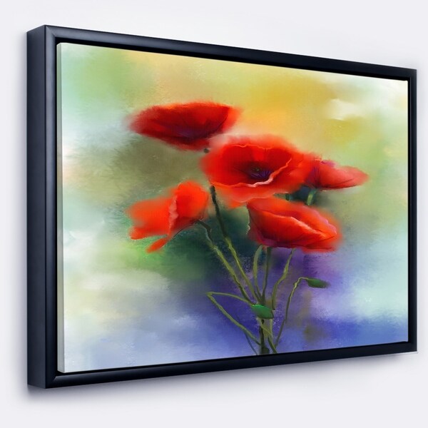 Designart 'Watercolor Red Poppy Flowers Painting' Large Floral Framed Canvas Art Print