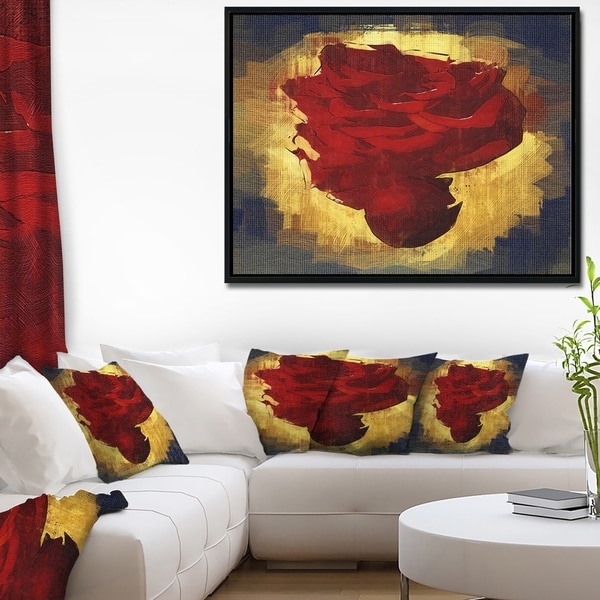 Designart 'Vintage Background With Red Flower' Large Floral Framed Canvas Art Print