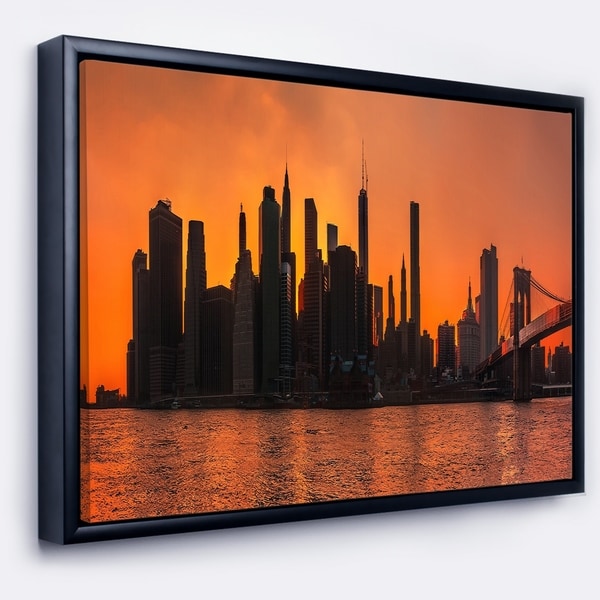 Designart 'Silhouettes of Manhattan Panorama' Extra Large Framed Canvas Art Print