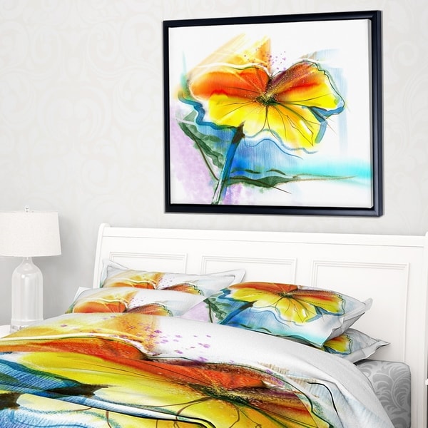 Designart 'Yellow Pink Red Daisies' Large Floral Framed Canvas Art Print