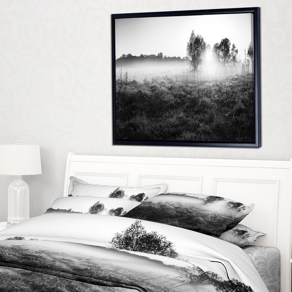 Designart 'Rural Meadow in Mist' Landscape Framed Canvas Art Print